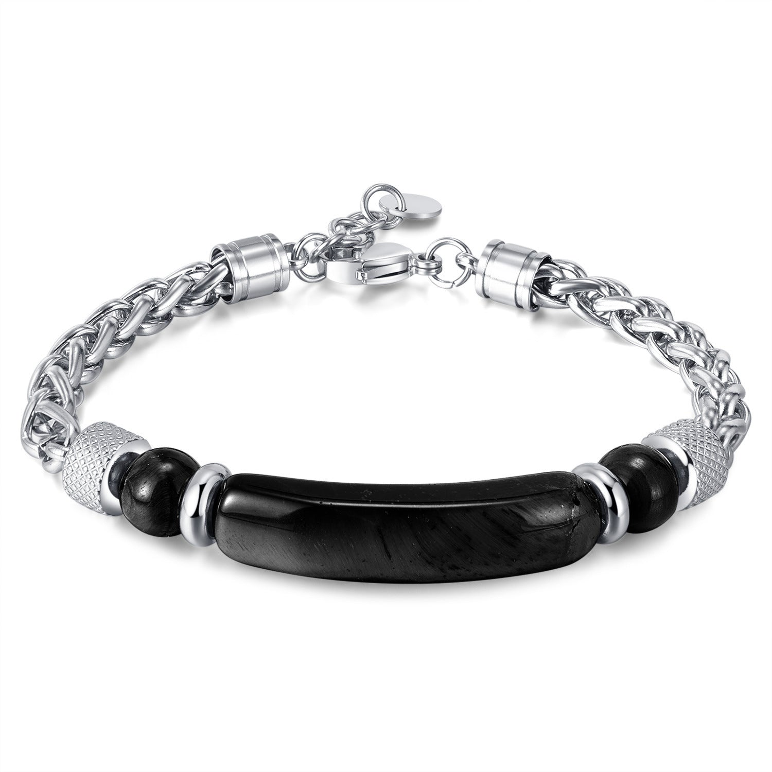 Wholesale Fashion Retro Chain Splicing Tiger Eye Stone Titanium Steel Men's Bracelet